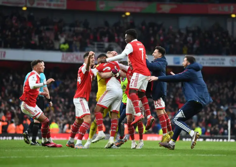 Arsenal celebrate their winning goal - Courtesy Photo