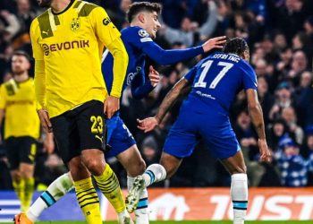 Goal scorers Raheem Sterling and Kai Havertz celebrating - Courtesy Photo