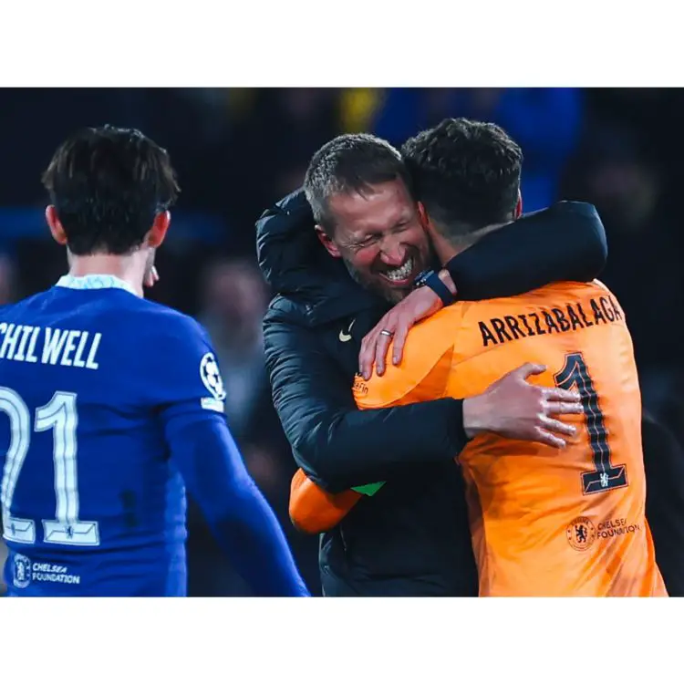 Graham Potter celebrates with Kepa Arrizabalaga - Courtesy Photo